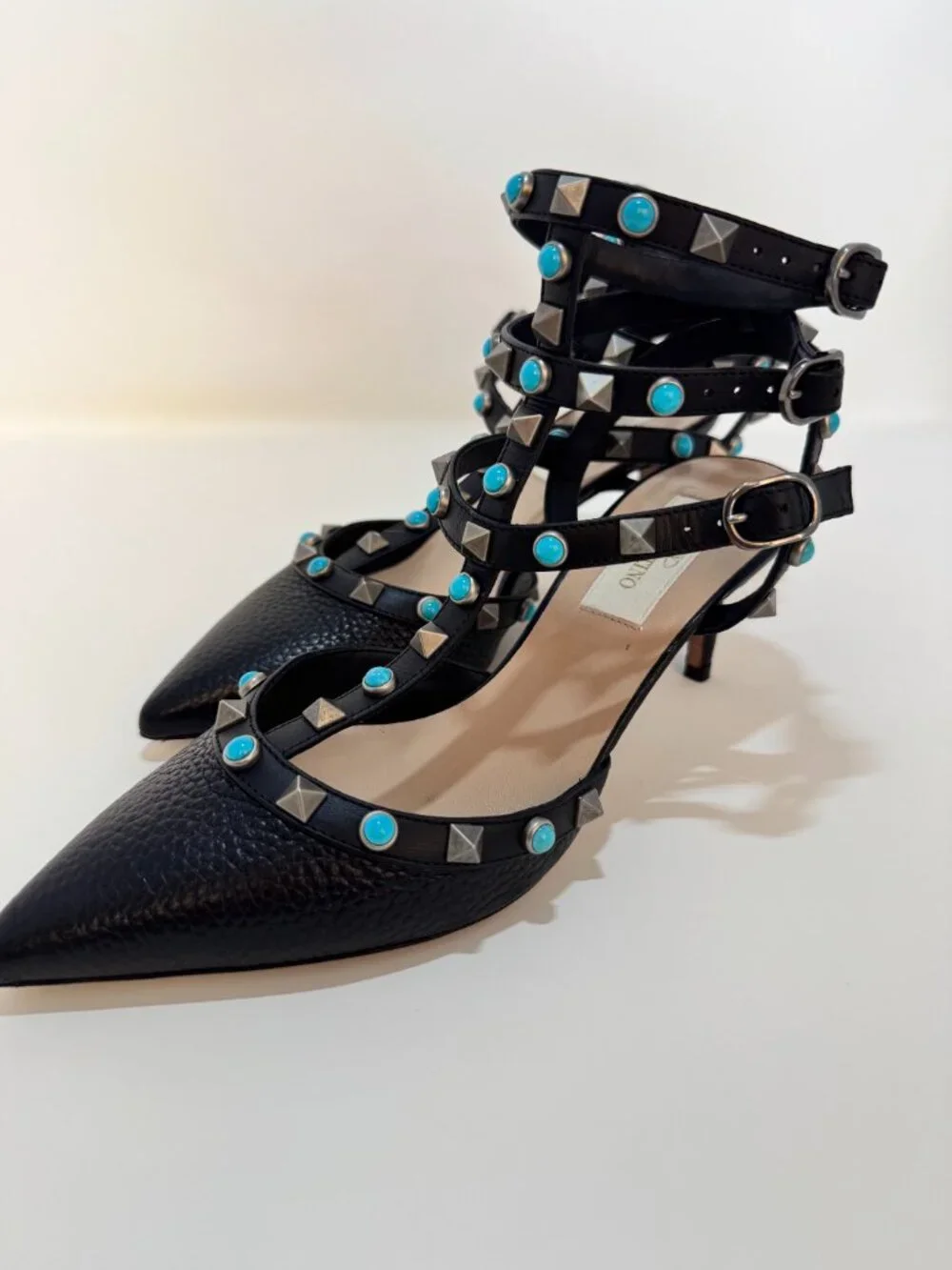 Valentino Garavani Rockstud Rolling Noir Turquoise Leather Pumps IT 36 US 6